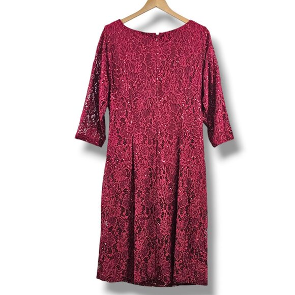 Jessica Howard Cocktail Dress 16W Lace Sequin Overlay Deep Red Holiday Christmas - Picture 5 of 16